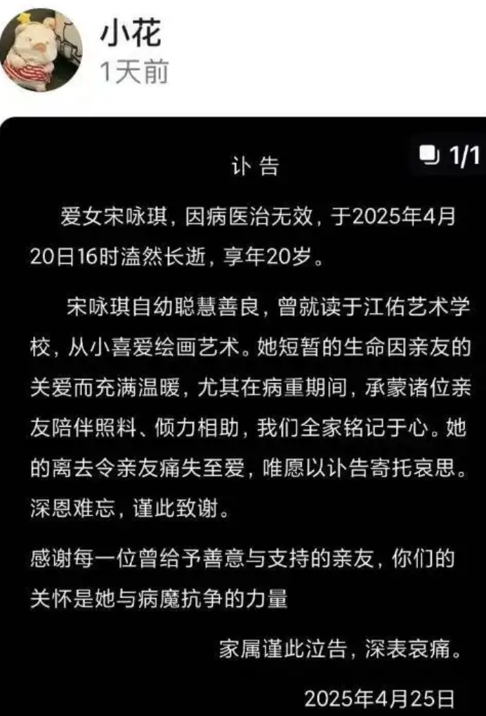 抗癌女网红“小花”去世 年仅20岁：从确诊到离世不到两年 ！-第1张图片